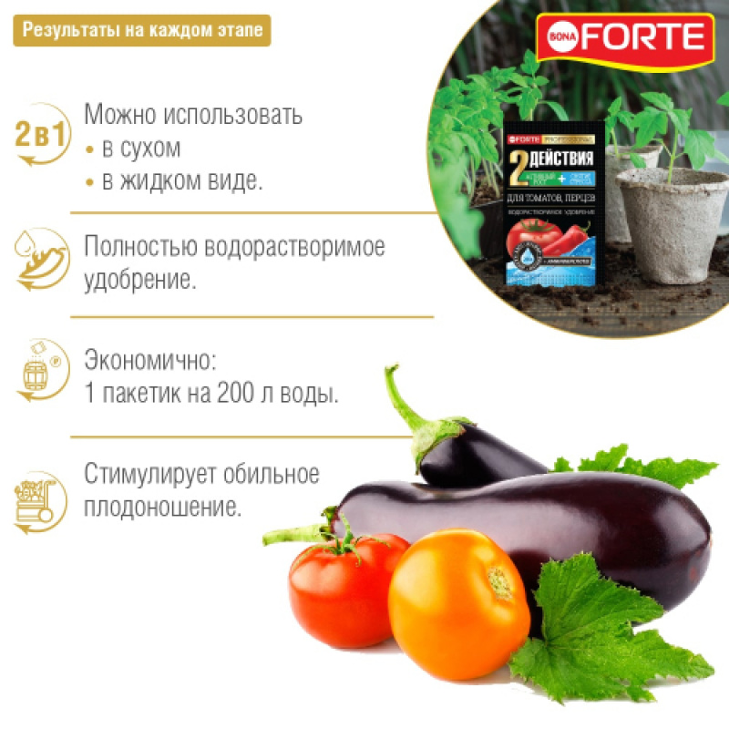 Бона Форте Удобрение водорастворимое для томатов и перцев  с аминокислотами Bona Forte, 100 г